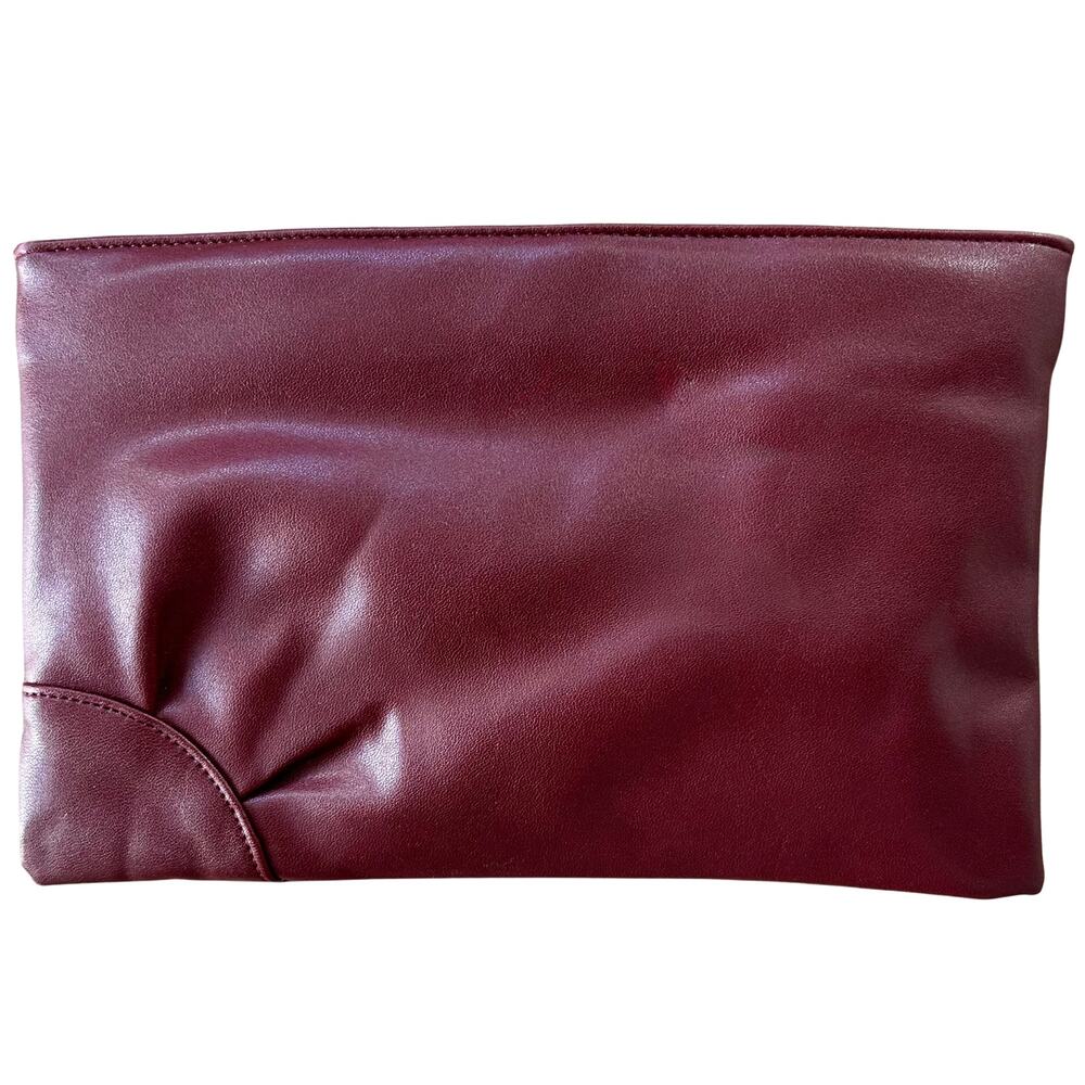 Vintage Oxblood Faux Leather Envelope Clutch Wristlet Burgundy Zip Korea 80s